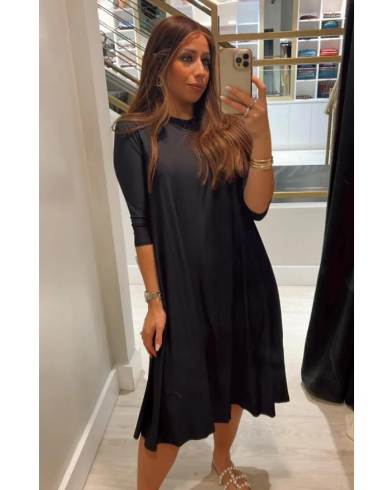 18FL201-BK Summer Black Swing Swim Dress Regular Length