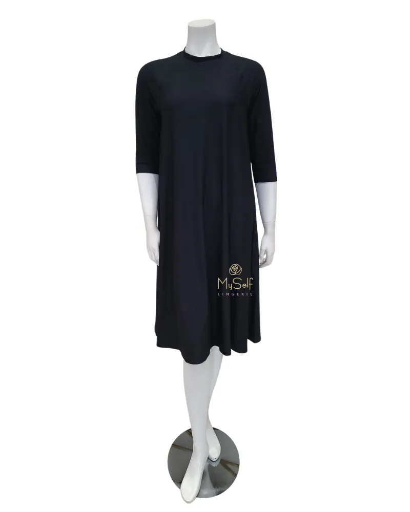 18FL201-BK Summer Black Swing Swim Dress Regular Length