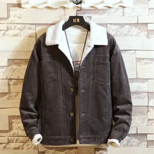2021 Winter New Thick Warm Fashion Boutique Solid Color Men's Casual Denim Jacket Men's Corduroy