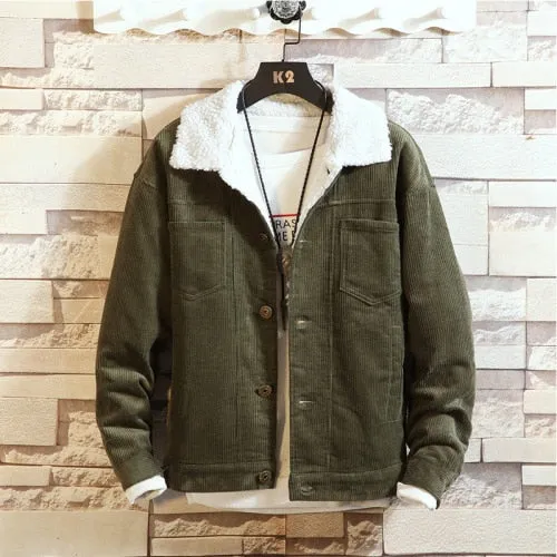 2021 Winter New Thick Warm Fashion Boutique Solid Color Men's Casual Denim Jacket Men's Corduroy