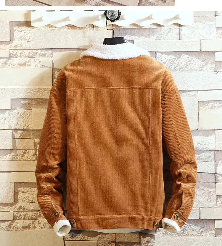 2021 Winter New Thick Warm Fashion Boutique Solid Color Men's Casual Denim Jacket Men's Corduroy