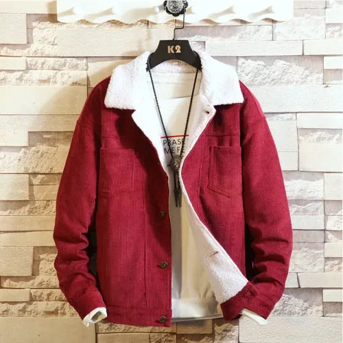 2021 Winter New Thick Warm Fashion Boutique Solid Color Men's Casual Denim Jacket Men's Corduroy