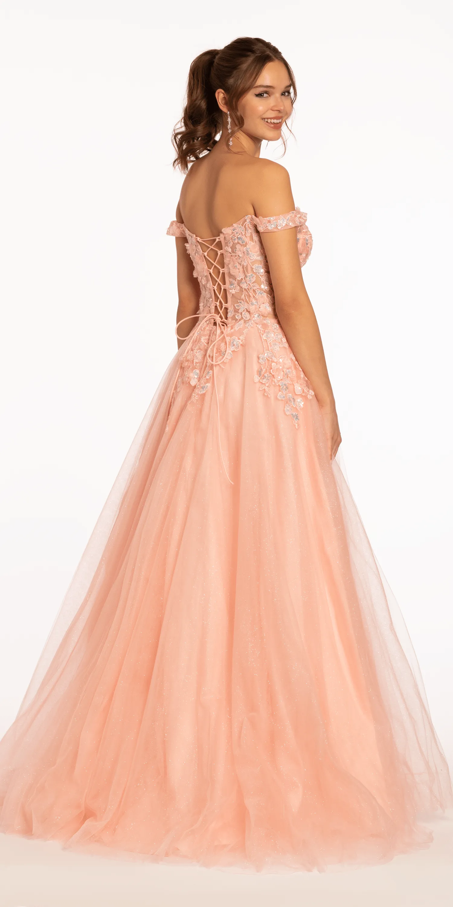 3 D Floral Embroidered Off the Shoulder Ballgown
