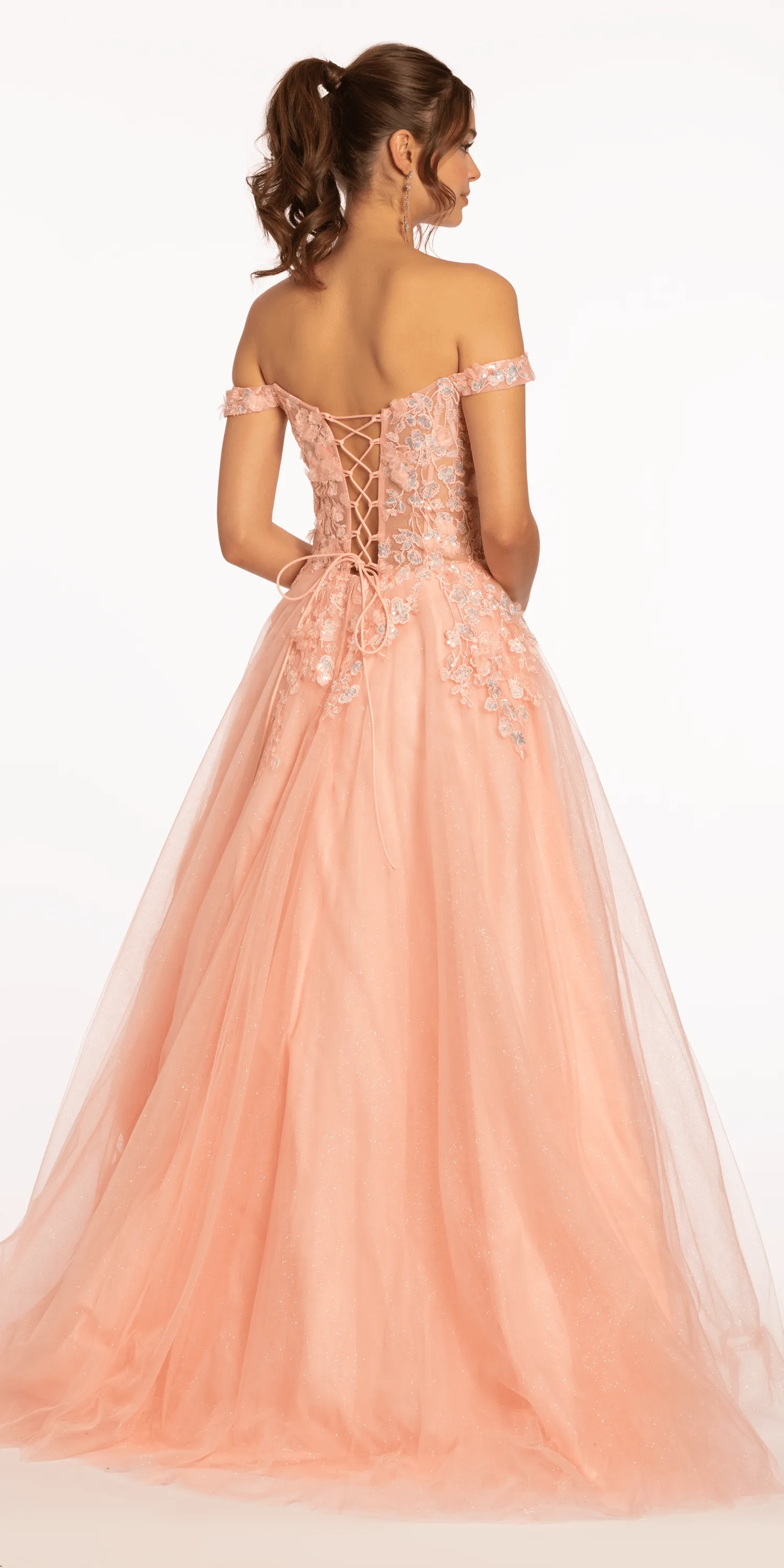 3 D Floral Embroidered Off the Shoulder Ballgown