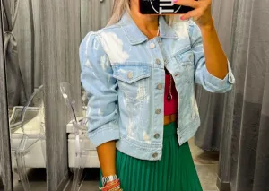 3048 Ruff sleeve crop denim jacket