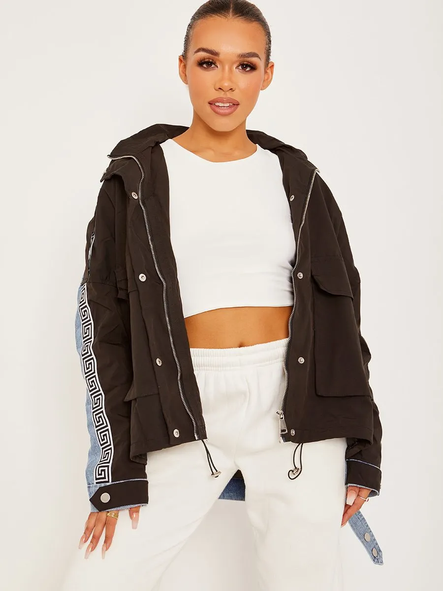 Aime Contrast Colour Block Denim Jacket In Black