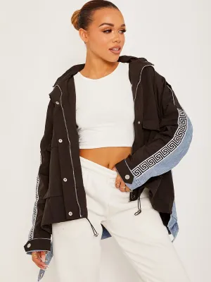 Aime Contrast Colour Block Denim Jacket In Black