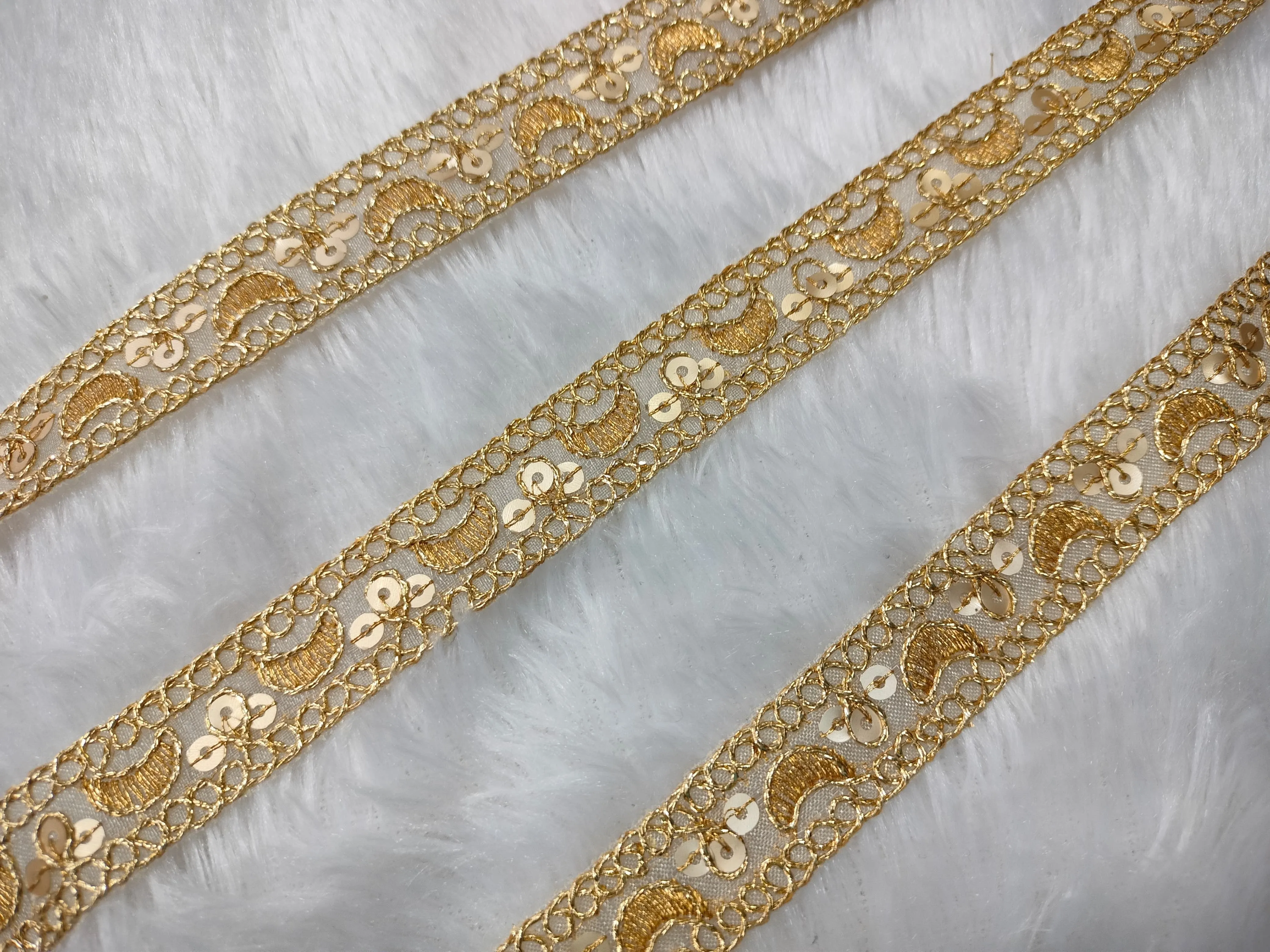 Antique Golden Sequins Work Fancy Zari Embellished Trim