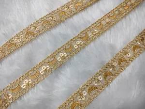 Antique Golden Sequins Work Fancy Zari Embellished Trim