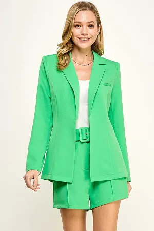 Apple Green Long Sleeve Blazer With Short Set