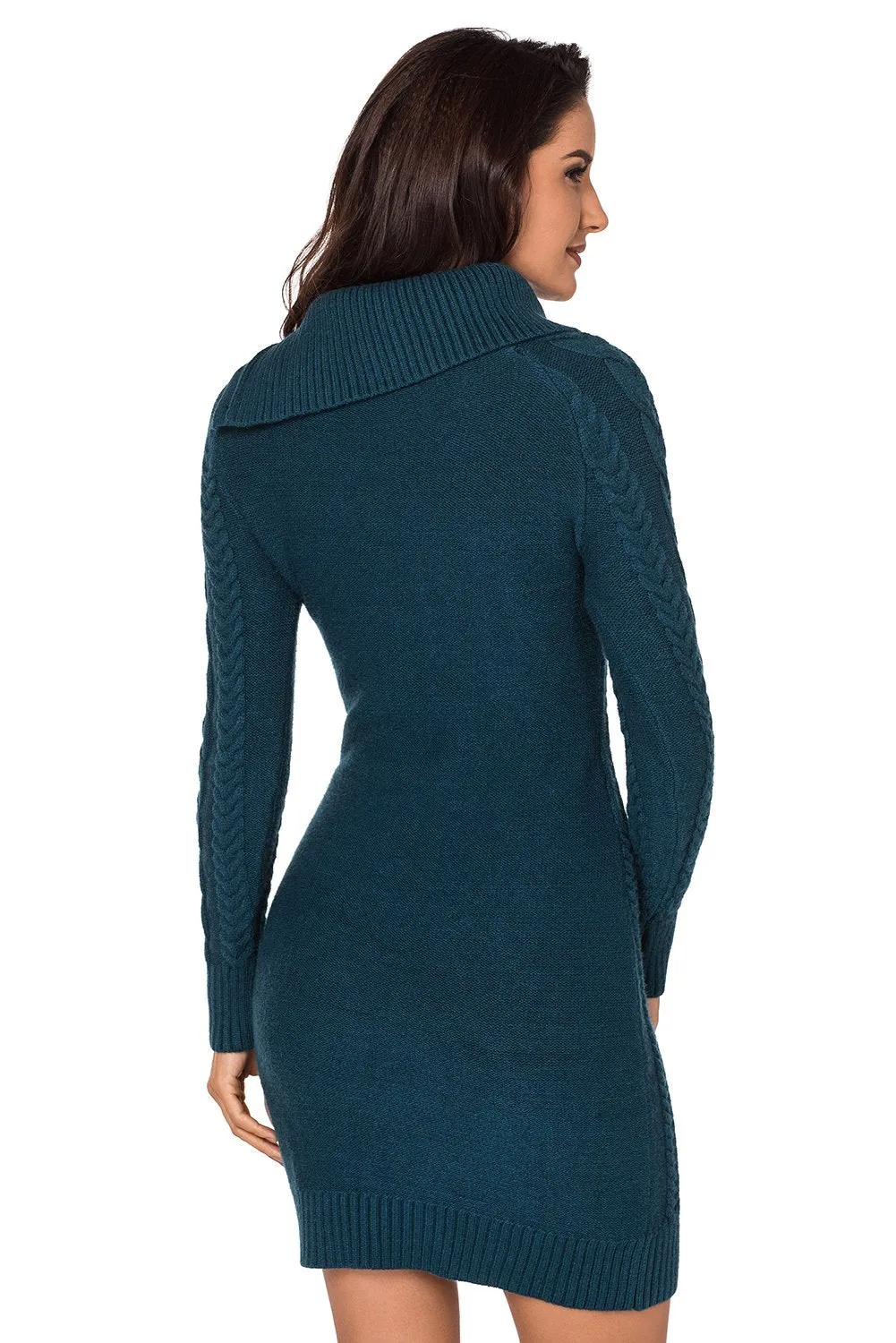 Asymmetric Buttoned Collar Bodycon Sweater Dress