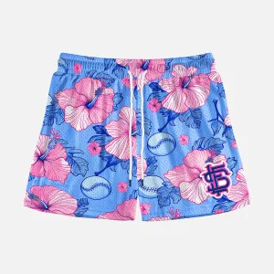 Baseball Hibiscus Shorts - 5"
