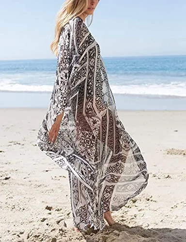 Batwing Sleeve Plus Size Beach Kaftan: Chiffon Swim Cover Up
