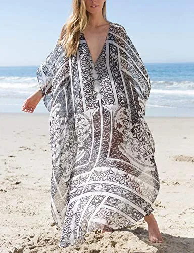 Batwing Sleeve Plus Size Beach Kaftan: Chiffon Swim Cover Up