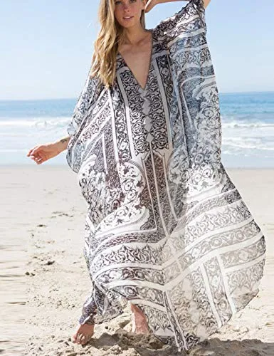 Batwing Sleeve Plus Size Beach Kaftan: Chiffon Swim Cover Up