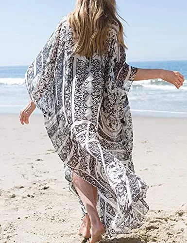 Batwing Sleeve Plus Size Beach Kaftan: Chiffon Swim Cover Up