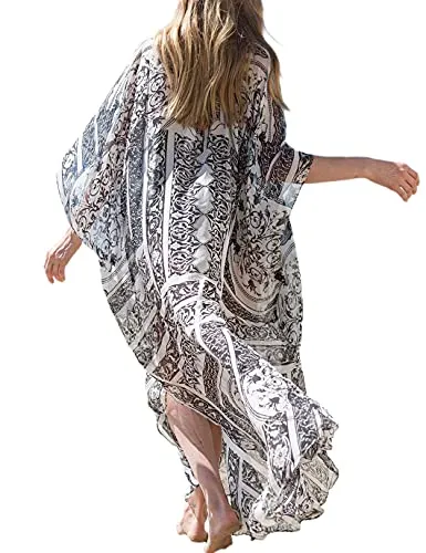 Batwing Sleeve Plus Size Beach Kaftan: Chiffon Swim Cover Up