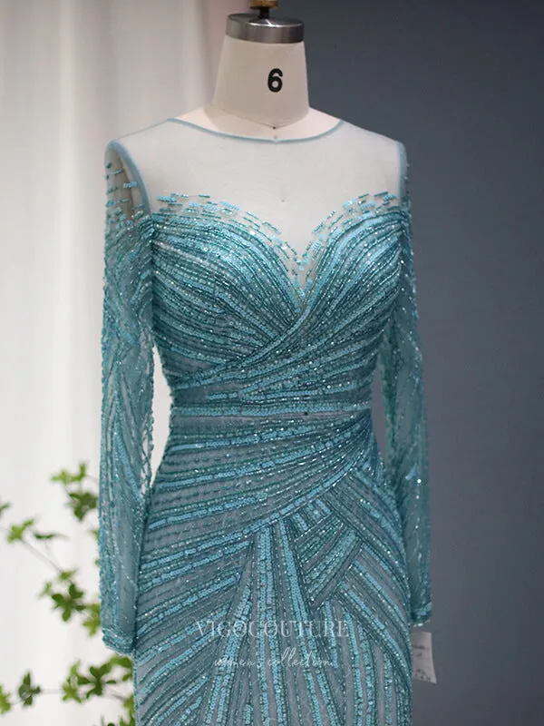 Beaded Long Sleeve Prom Dresses Boat Neck 20s Evening Dress 22144
