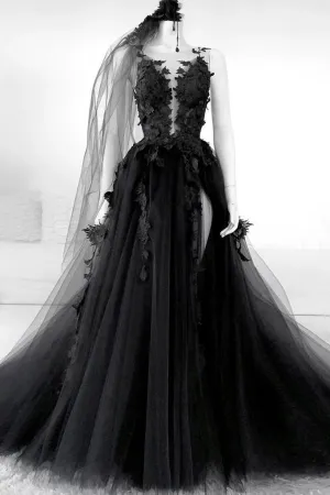 Beautiful Backless Tulle  Appliques Long Prom Evening Dress GJS595