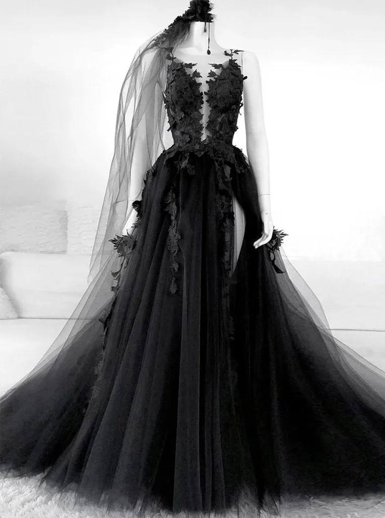 Beautiful Backless Tulle  Appliques Long Prom Evening Dress GJS595