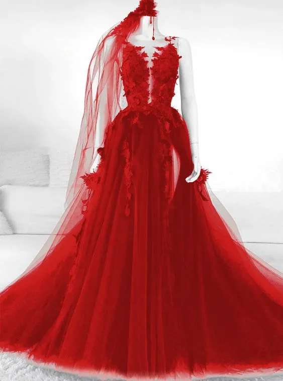 Beautiful Backless Tulle  Appliques Long Prom Evening Dress GJS595