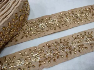 Beige Embellished Fancy Work Lace
