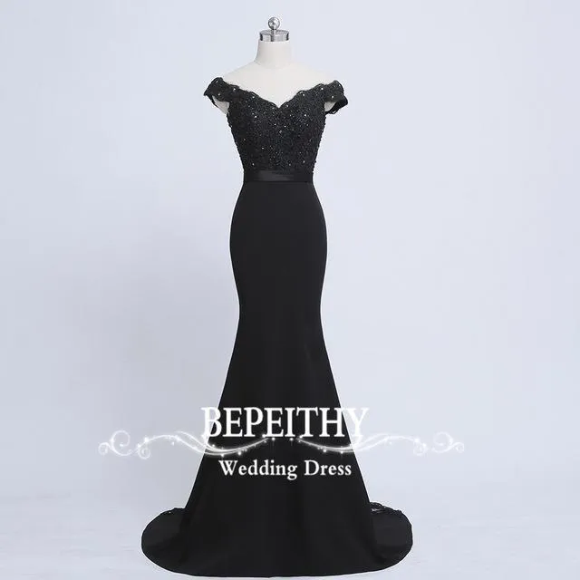 BEPEITHY 2017 Robe De Soiree Mermaid Navy Blue Belt Evening Dress Long Party Elegant Vestido De Festa Off The Shoulder Prom Gown