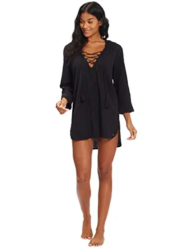 Billabong womens Cover-up Classic Lace Up Tunic Swim Cover Up, Black Pebble, X-Small US