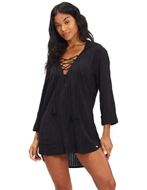 Billabong womens Cover-up Classic Lace Up Tunic Swim Cover Up, Black Pebble, X-Small US