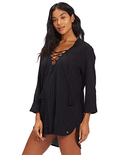 Billabong womens Cover-up Classic Lace Up Tunic Swim Cover Up, Black Pebble, X-Small US