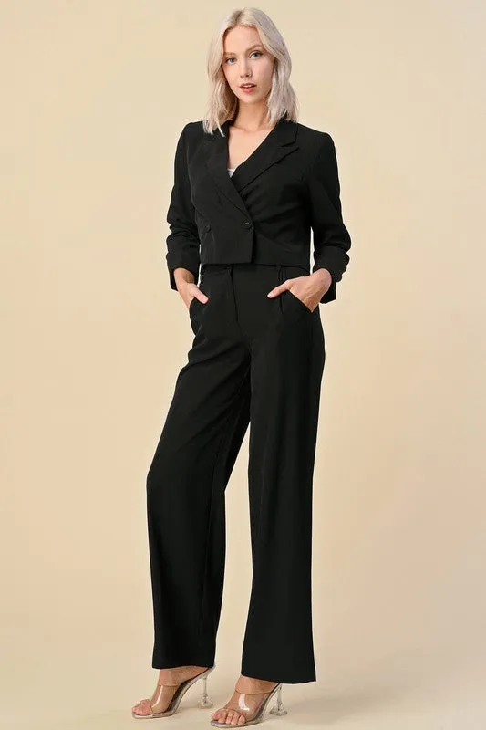 Black Cropped Blazer Dress Suits Set