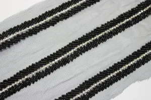 Black Designer Pearl Work Embroidered Border