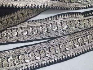 Black Fancy Zari and Sequins Work Embroidered Border