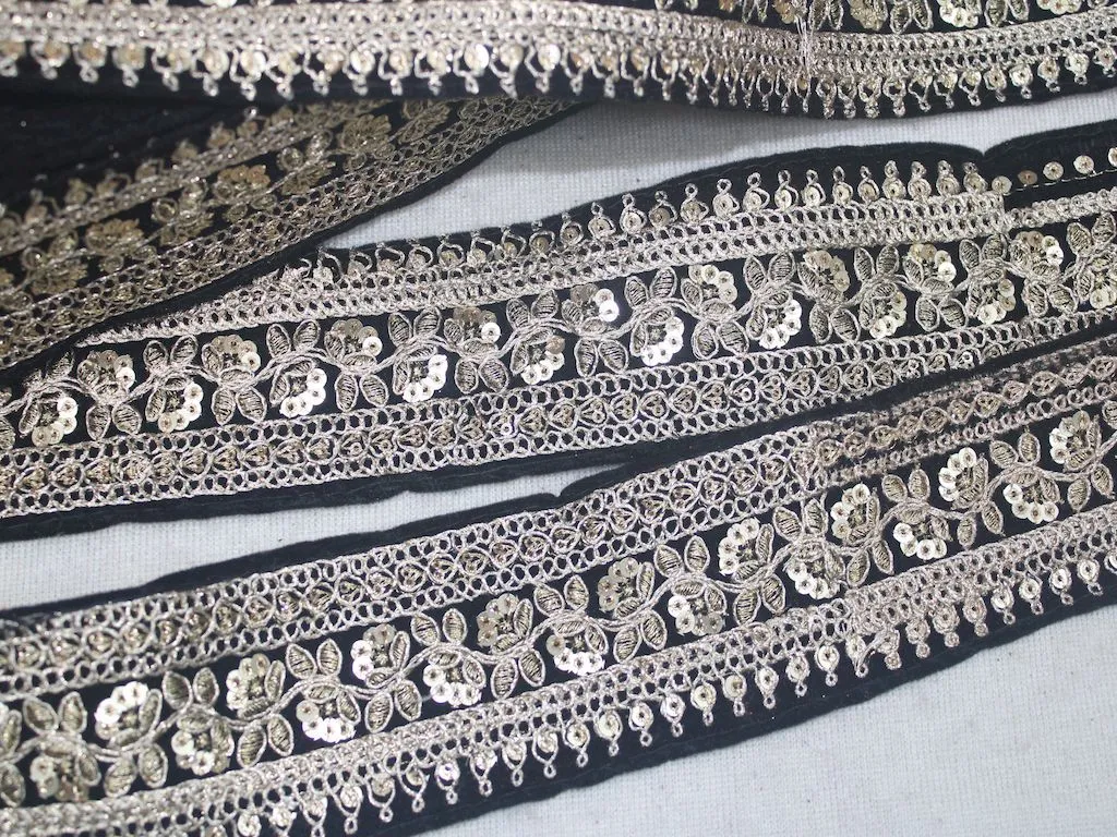 Black Fancy Zari and Sequins Work Embroidered Border