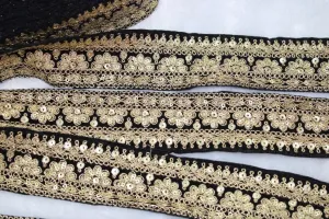 Black Fancy Zari Work Embroidered Border