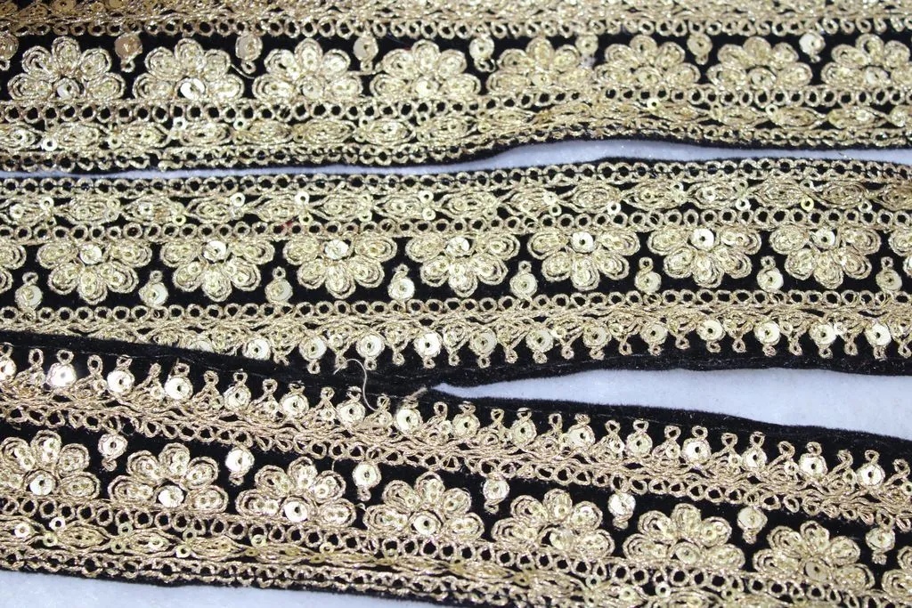 Black Fancy Zari Work Embroidered Border