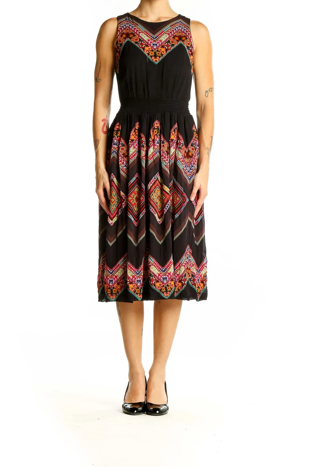 Black Floral Embroidered Midi Dress
