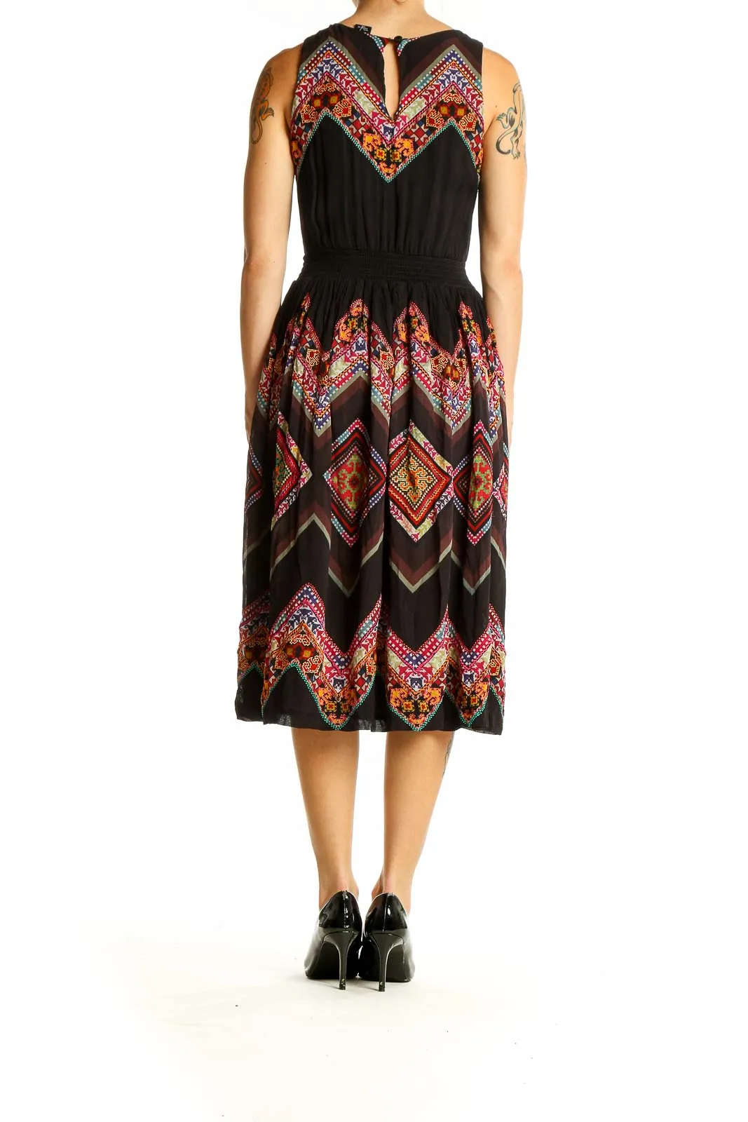 Black Floral Embroidered Midi Dress