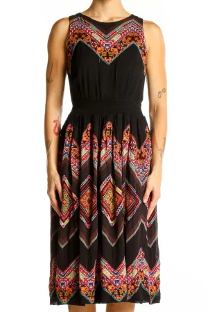 Black Floral Embroidered Midi Dress