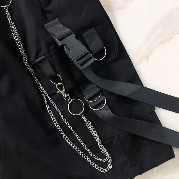 Black Lapel Blazer Wide Leg Chain Cargo Shorts