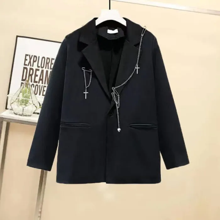 Black Lapel Blazer Wide Leg Chain Cargo Shorts