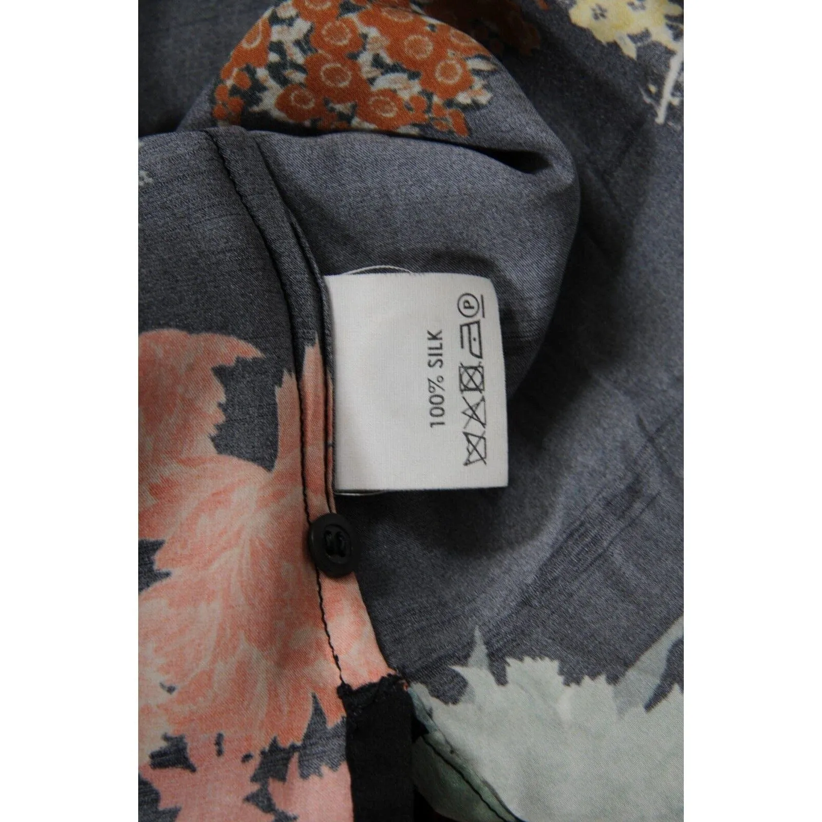 Black Silk Floral Button Down Bowling Shirt
