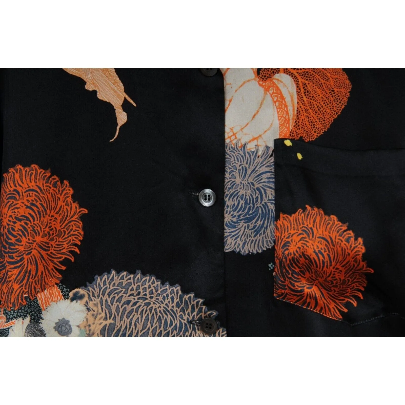 Black Silk Floral Button Down Bowling Shirt