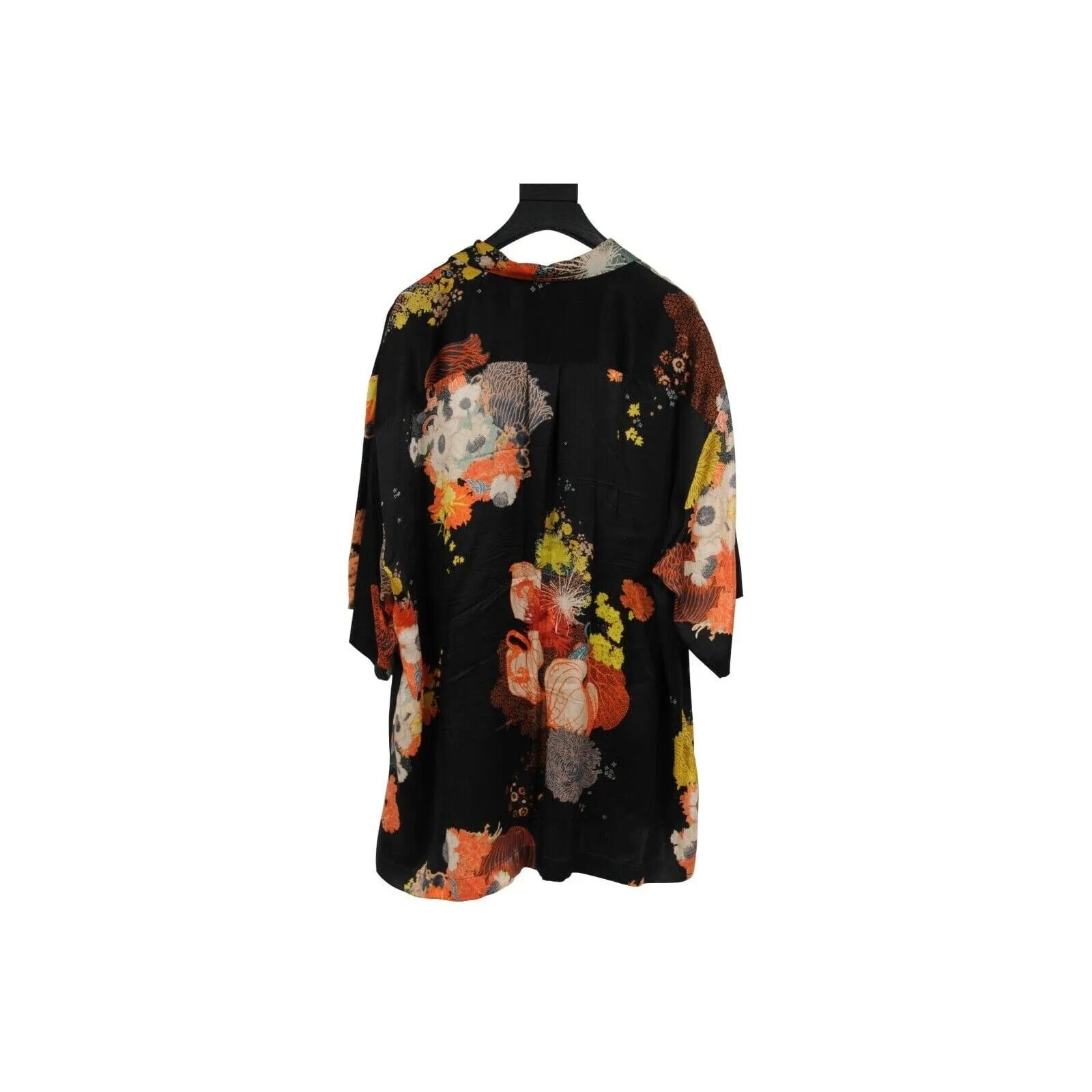 Black Silk Floral Button Down Bowling Shirt