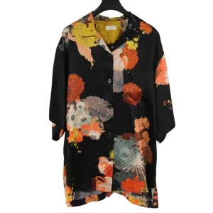 Black Silk Floral Button Down Bowling Shirt
