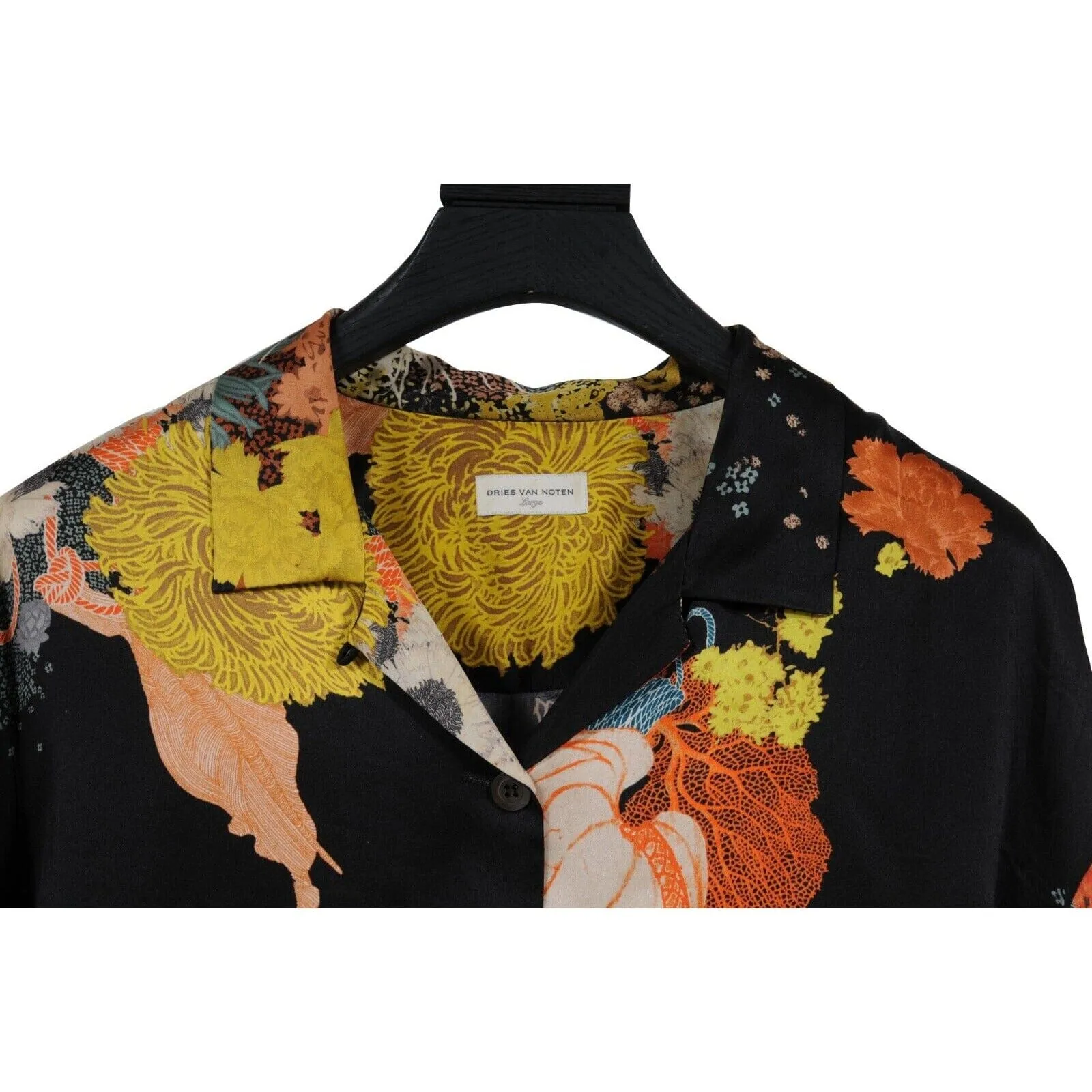 Black Silk Floral Button Down Bowling Shirt