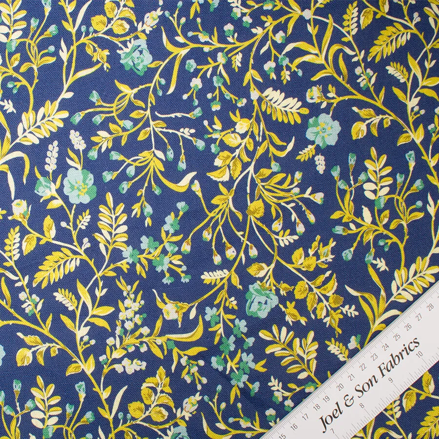 Blue & Green Floral Printed Blue Linen