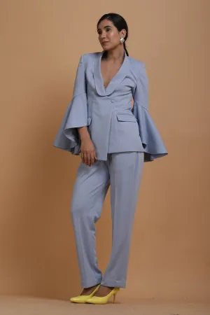 Blue Crepe Blazer Set