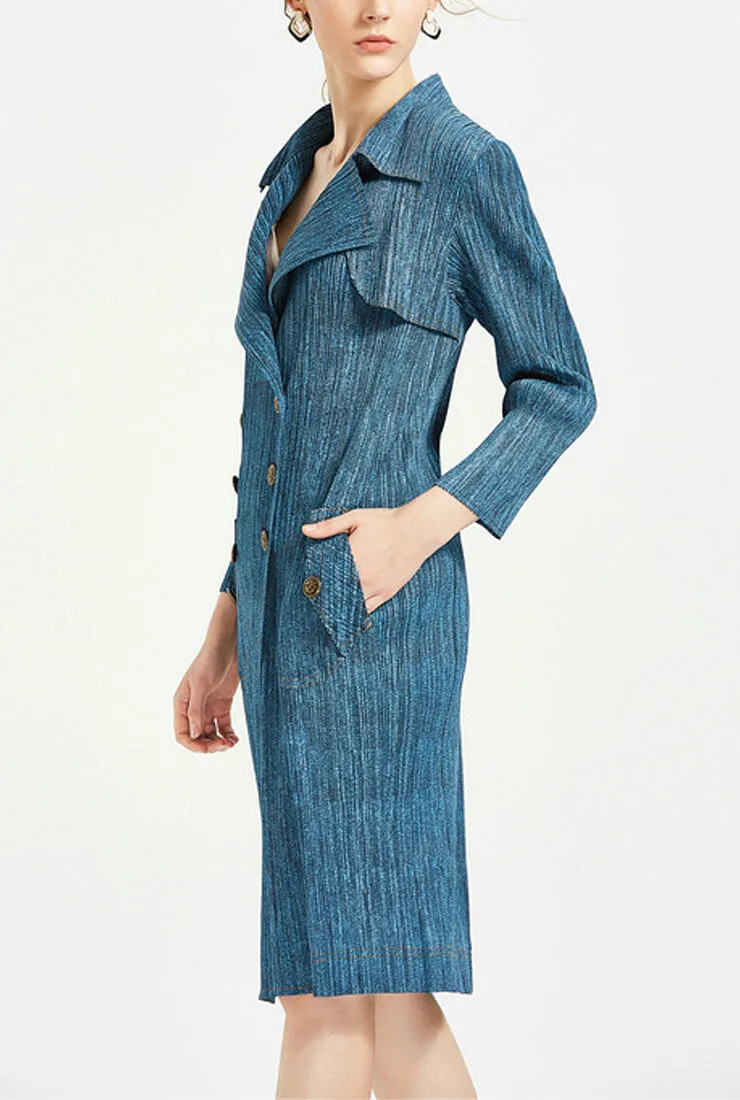Blue Denim Printed Long Coat