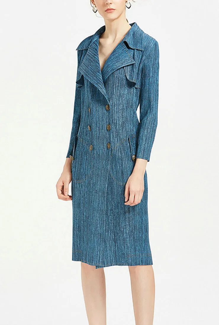 Blue Denim Printed Long Coat